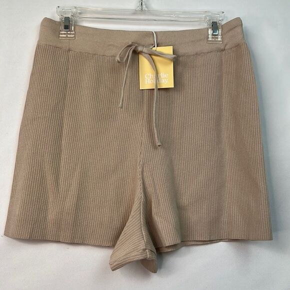 Charlie Holiday Delilah Ribbed knit lounge shorts in Nougat size Large (8) NWT - Picture 1 of 11